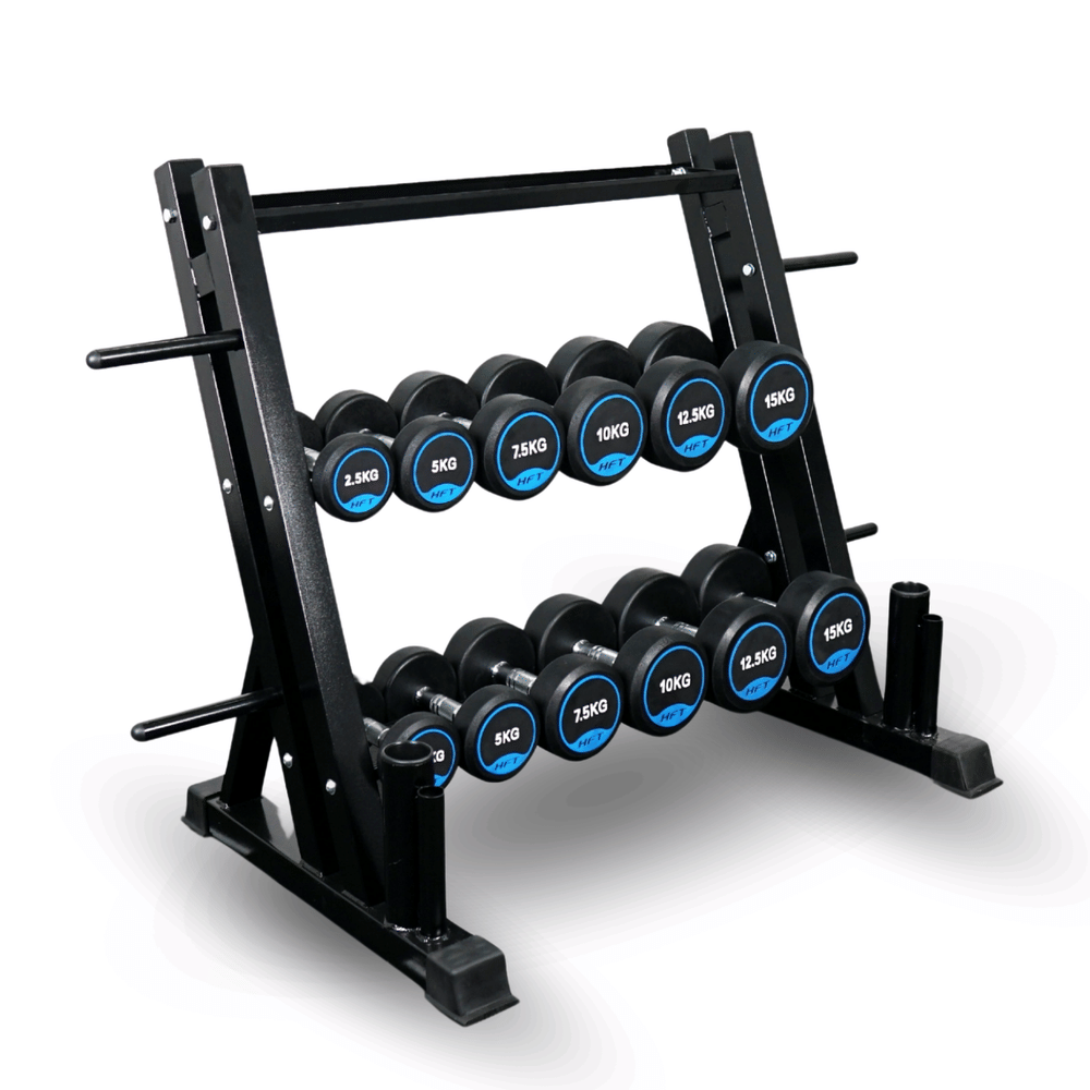 เซ็ตดัมเบล HFT แบบ 6 คู่ + แร็ควาง 3 ชั้น RUBBER FIX DUMBBELL RACK R603